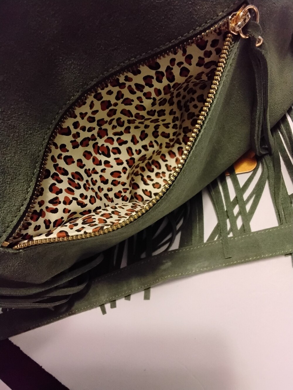 Sorial Olive Green Suede Fringe Crossbody Shoulder Bag - Picture 6 of 7